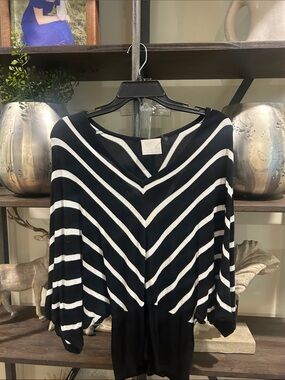 Evolution medium Black & White Striped V-Neck Sweater Top